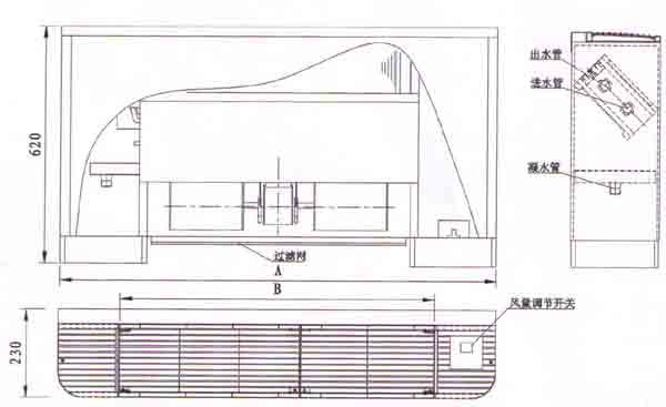 立式明裝風機盤管外形尺寸圖